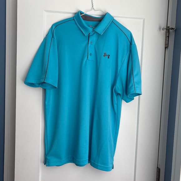 3 for $17 | UNDER ARMOR | Men’s Size L Loose Cyan-blue Polo Heatgear - Picture 3 of 8